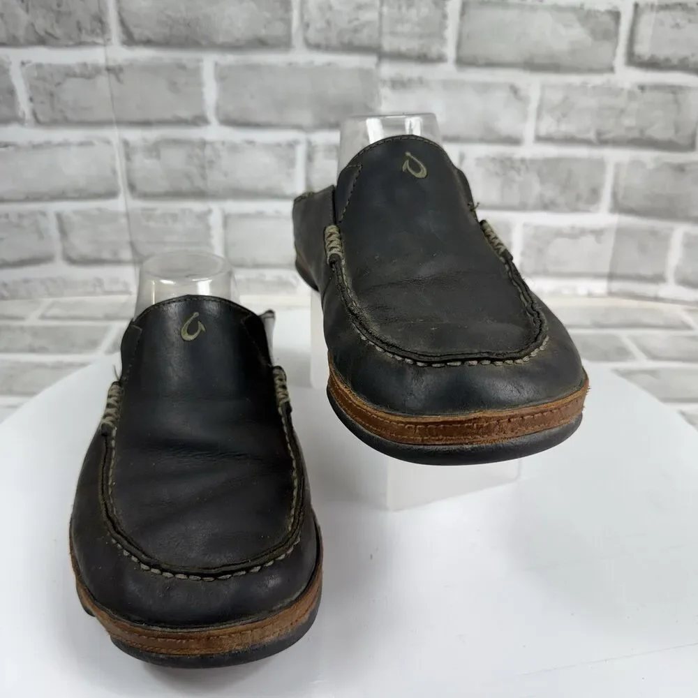 Olukai Moloa Men’s Size 9 Slip On Dark Brown Leather Casual Comfort Shoes